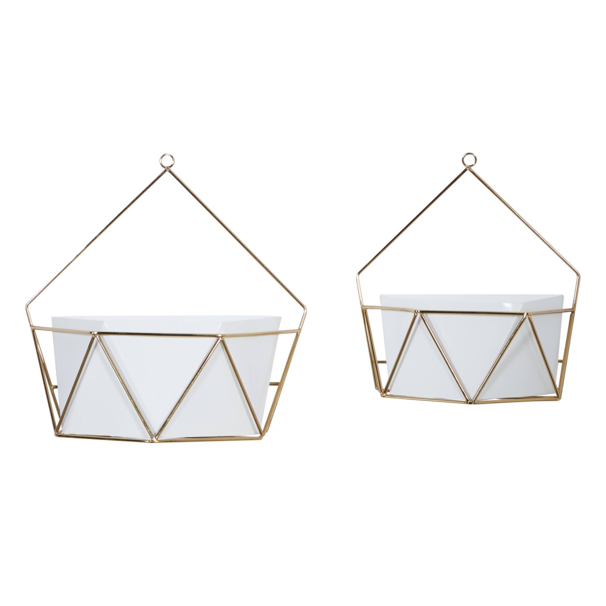 CosmoLiving by Cosmopolitan Set of 2 White Metal Contemporary Planter, 12", 15"